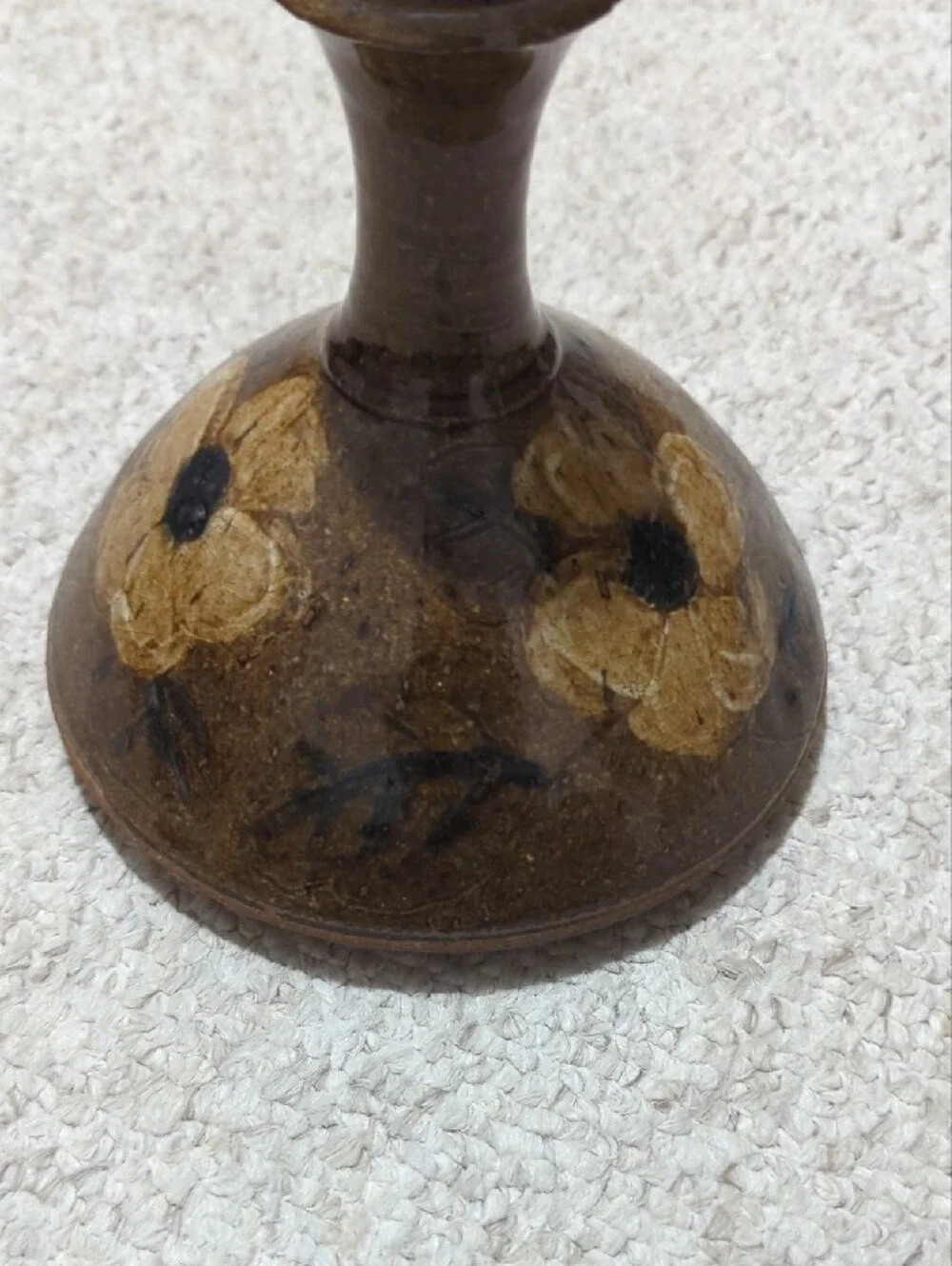 Hand-Painted Ceramic Decanter with Floral Motif - Brown & Yellow